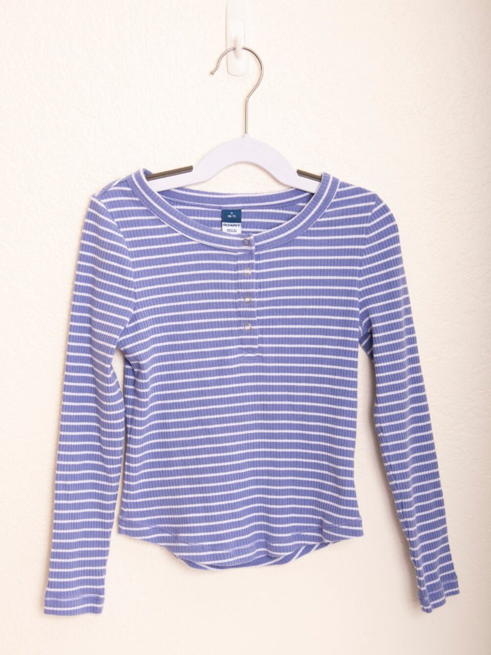 Old Navy Girls Long Sleeve Shirt Size 6 Size 7 Small Blue White Striped Top